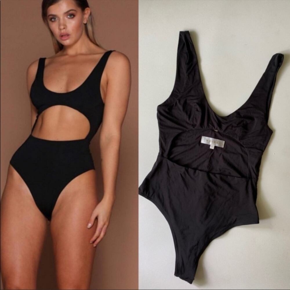 Meshki Valda Bodysuit XS Black Cutout Snap Button Blogger Favorite Resort